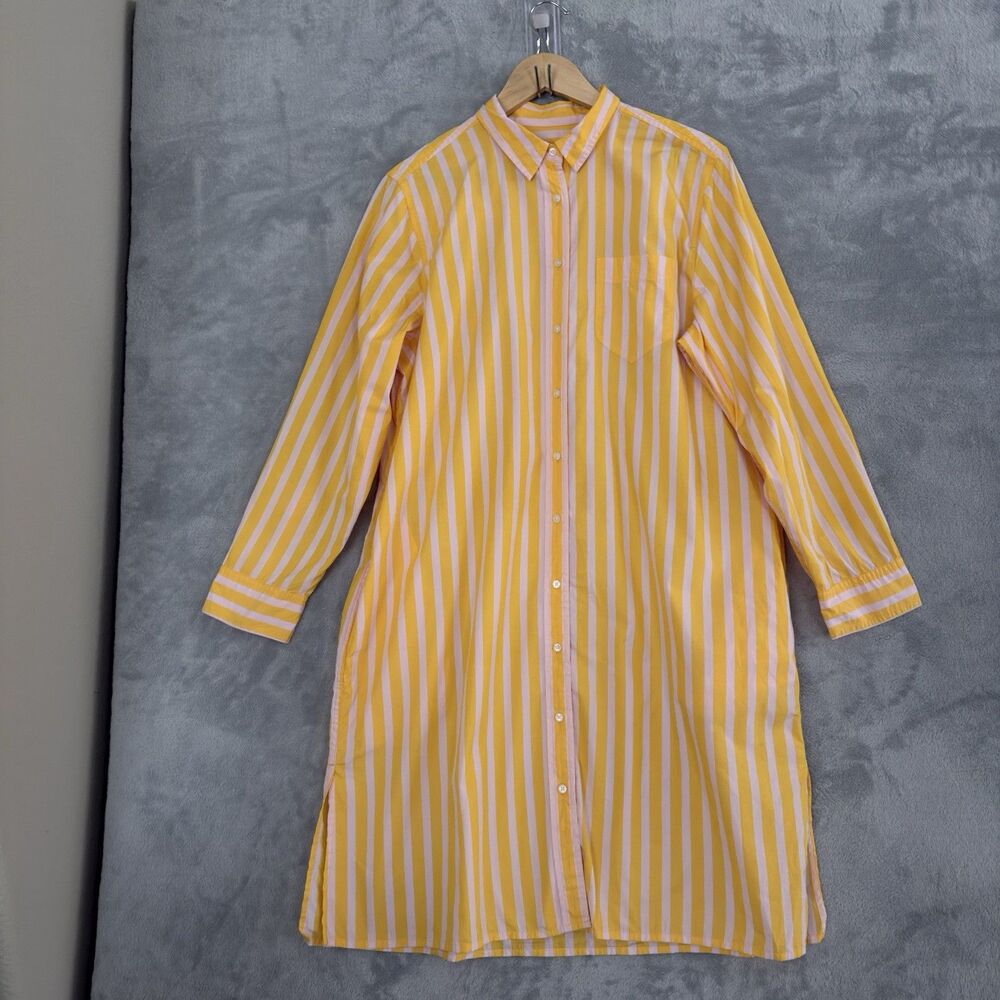J Crew Striped Shirtdress Womens Large Yellow Pink Cotton Mini Button Down